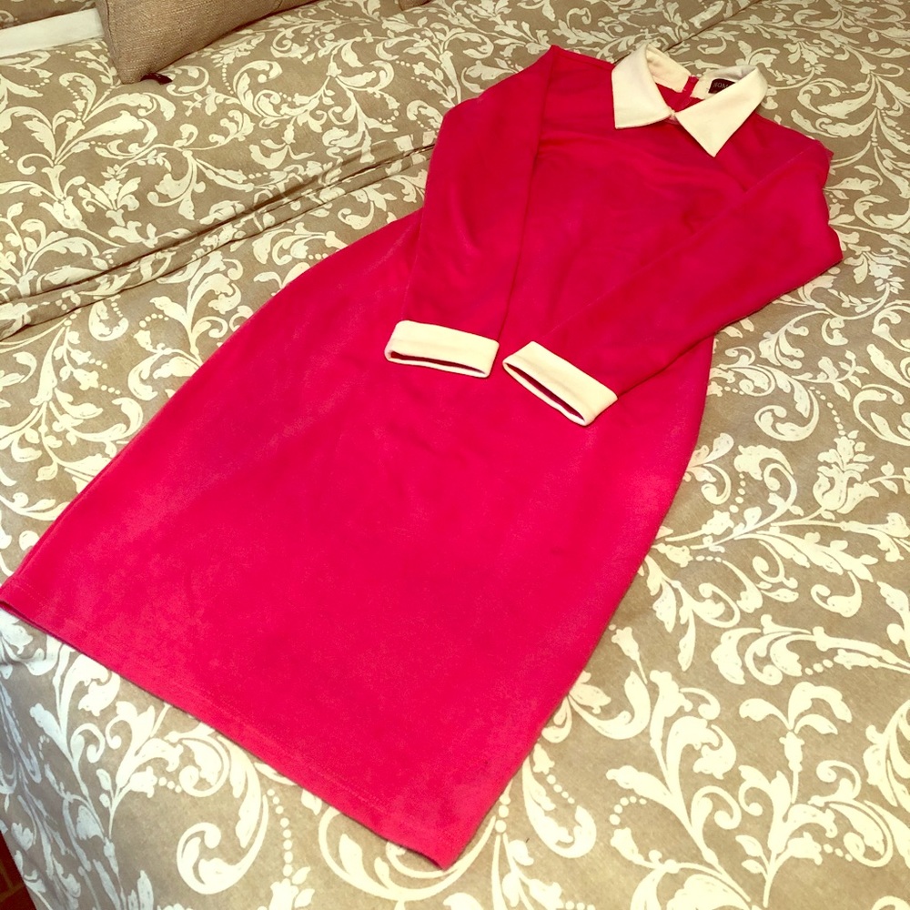 Pink dress with  faux collar shirt